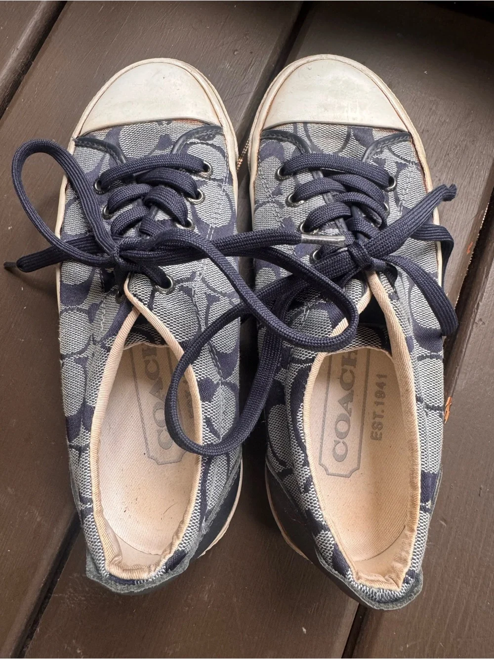 Coach Navy and White Signature Canvas Low-Top Sneakers